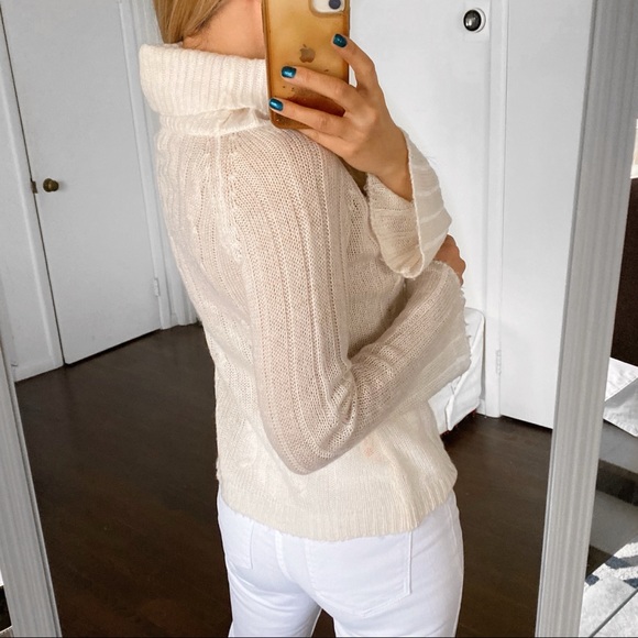 🐚 OUTFIT RETRO IVORY RIBBED CABLE KNIT BELL SLEEVE TURTLENECK SWEATER! - Picture 3 of 8